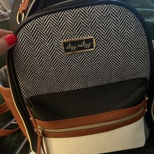 Itzy Ritzy Chevron Backpack with Black, Brown, and Cream Accents